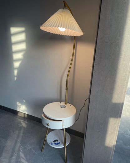 Diff Pleated Gooseneck Tripod Floor Lamp with Table-DF7069