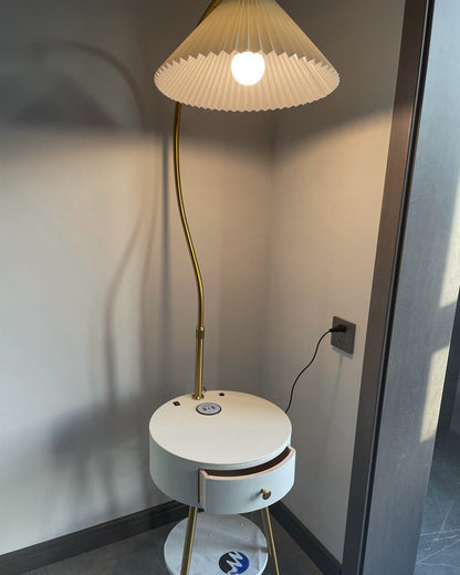 Diff Pleated Gooseneck Tripod Floor Lamp with Table-DF7069