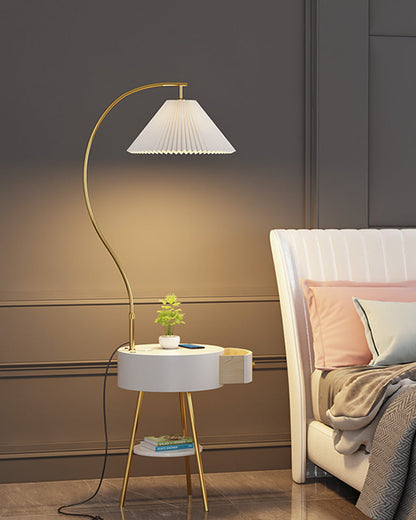 Diff Pleated Gooseneck Tripod Floor Lamp with Table-DF7069