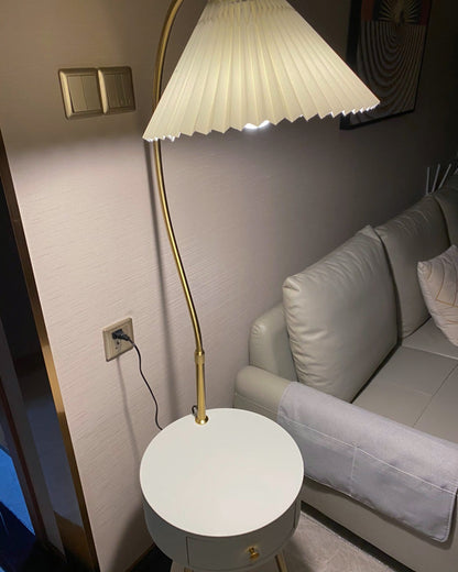 Diff Pleated Gooseneck Tripod Floor Lamp with Table-DF7069