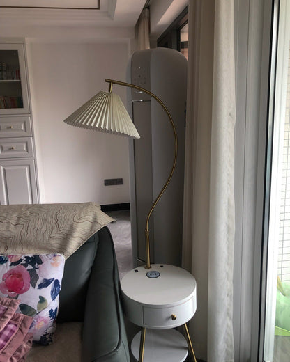 Diff Pleated Gooseneck Tripod Floor Lamp with Table-DF7069