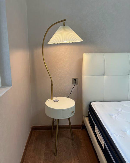 Diff Pleated Gooseneck Tripod Floor Lamp with Table-DF7069