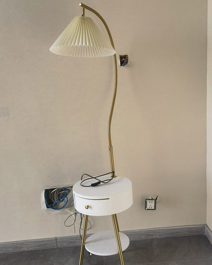Diff Pleated Gooseneck Tripod Floor Lamp with Table-DF7069