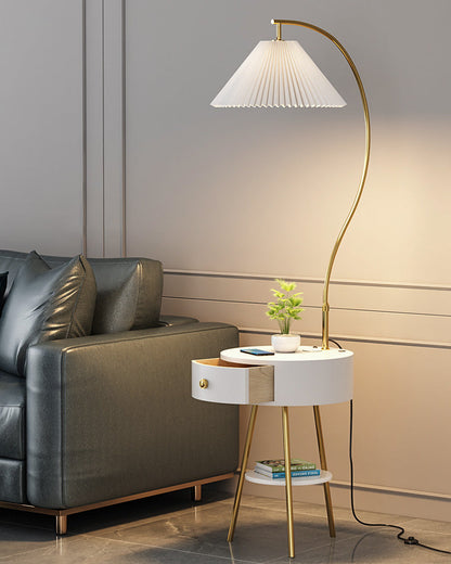 Diff Pleated Gooseneck Tripod Floor Lamp with Table-DF7069