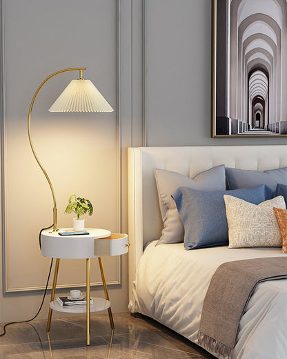 Diff Pleated Gooseneck Tripod Floor Lamp with Table-DF7069