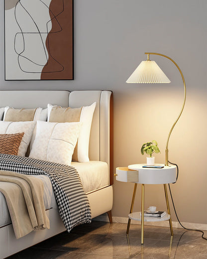 Diff Pleated Gooseneck Tripod Floor Lamp with Table-DF7069