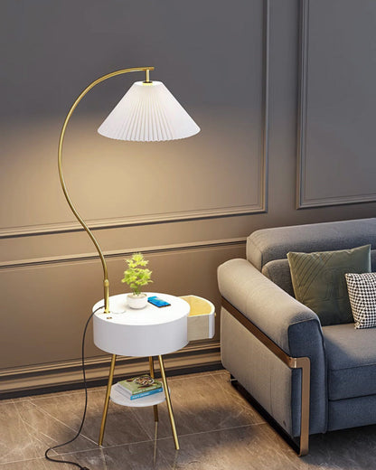 Diff Pleated Gooseneck Tripod Floor Lamp with Table-DF7069