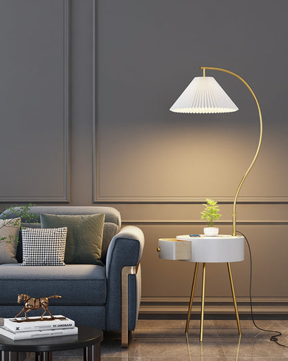 Diff Pleated Gooseneck Tripod Floor Lamp with Table-DF7069