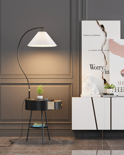 Diff Pleated Gooseneck Tripod Floor Lamp with Table-DF7069
