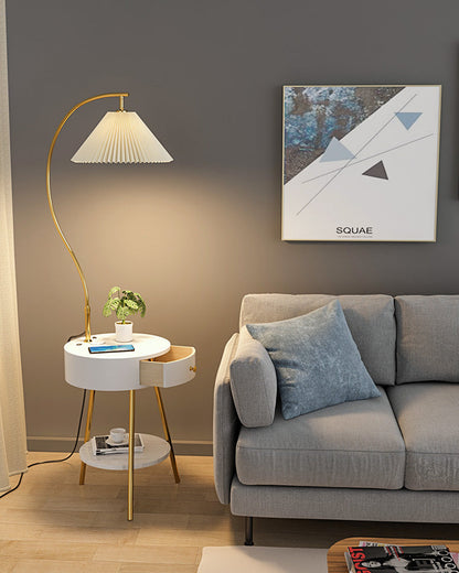Diff Pleated Gooseneck Tripod Floor Lamp with Table-DF7069