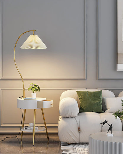 Diff Pleated Gooseneck Tripod Floor Lamp with Table-DF7069