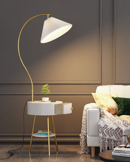 Diff Pleated Gooseneck Tripod Floor Lamp with Table-DF7069