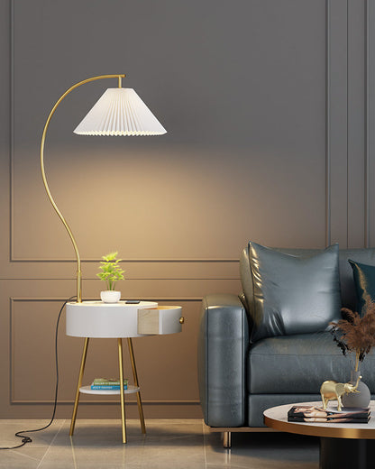 Diff Pleated Gooseneck Tripod Floor Lamp with Table-DF7069