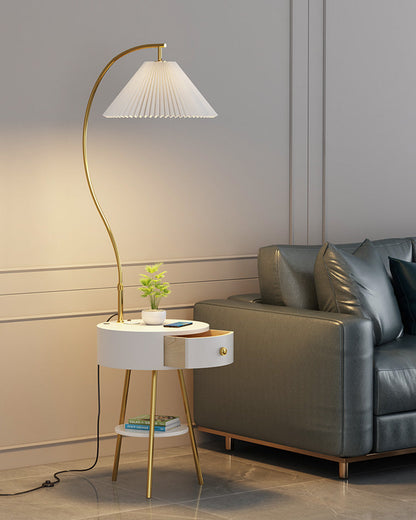 Diff Pleated Gooseneck Tripod Floor Lamp with Table-DF7069