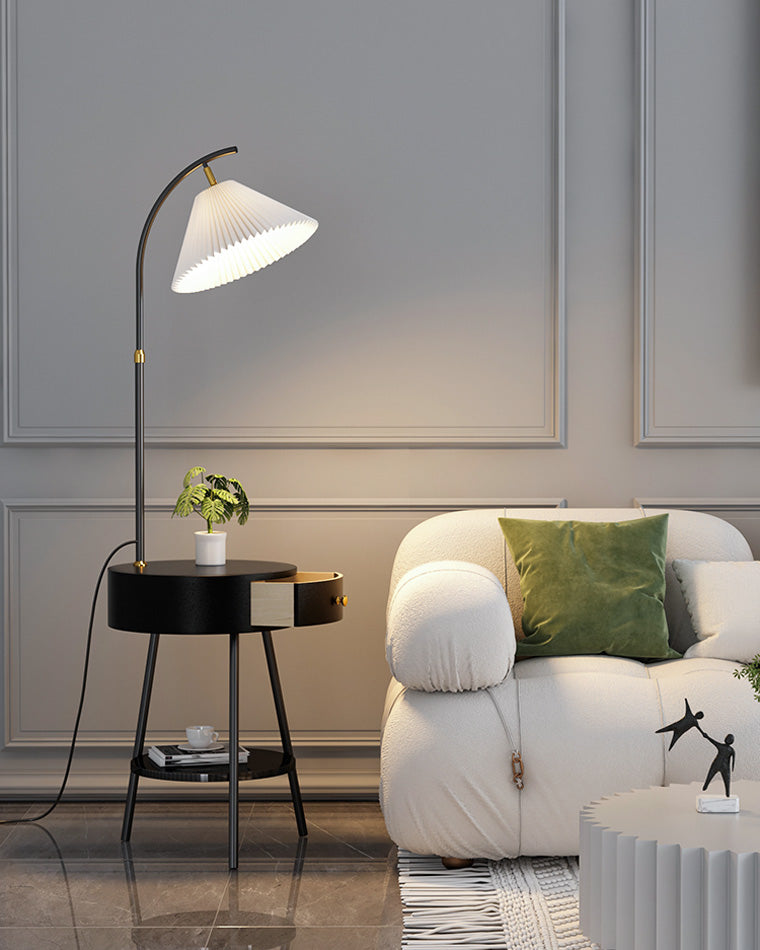 Diff Pleated Gooseneck Tripod Floor Lamp with Table-DF7069