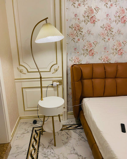 Diff Pleated Gooseneck Tripod Floor Lamp with Table-DF7069