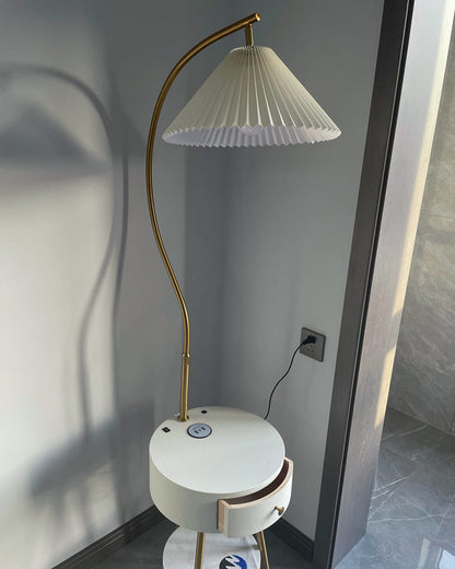 Diff Pleated Gooseneck Tripod Floor Lamp with Table-DF7069