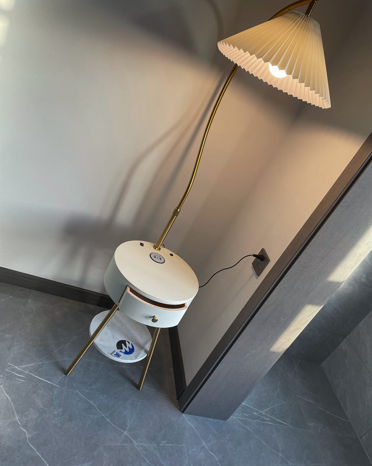 Diff Pleated Gooseneck Tripod Floor Lamp with Table-DF7069