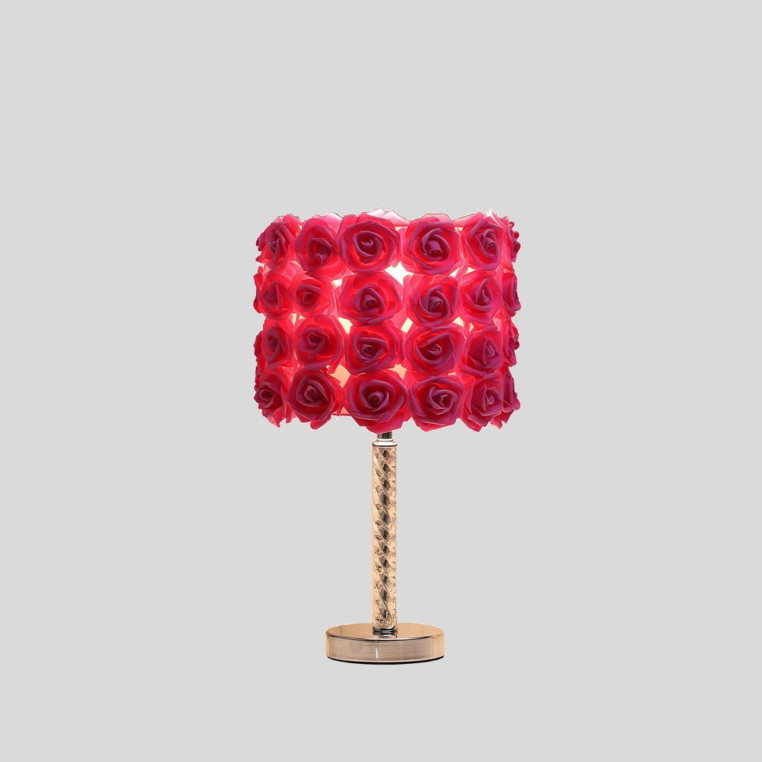 18.25" Red Roses in Bloom Acrylic / Metal Table Lamp