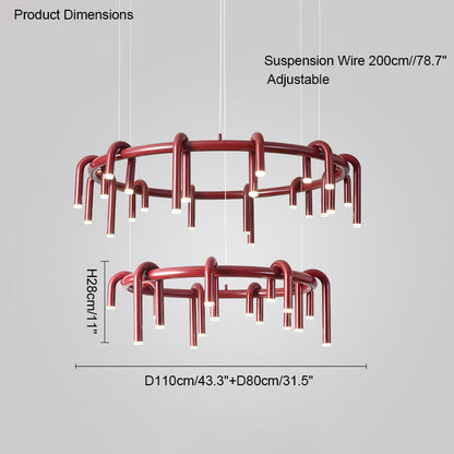 Diff U-tubes Red Round Chandelier-DF2157