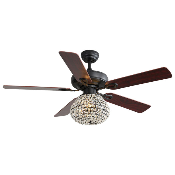 52 Inch Crystal Ceiling Fan With 3 Speed Wind 5 Plywood Blades