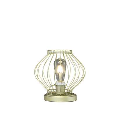 9.5" In Industrial Farm Cage Satin Matte Gold Uplight Metal Table Lamp
