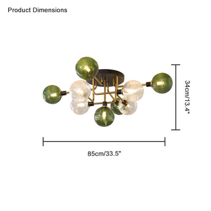 Diff Ribbed Smoked/Green Glass Globe Ceiling Light-DF1110