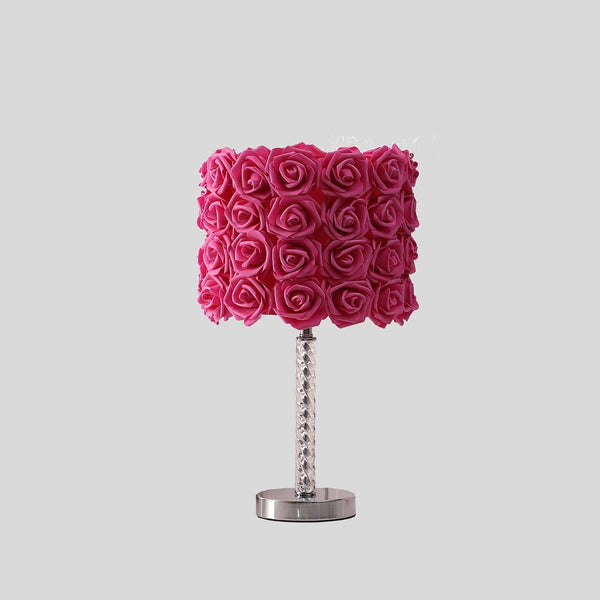 18.25" Red Roses in Bloom Acrylic / Metal Table Lamp