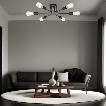 Modern Sputnik Chandelier 6 Light Semi Flush Mount Ceiling Lighting