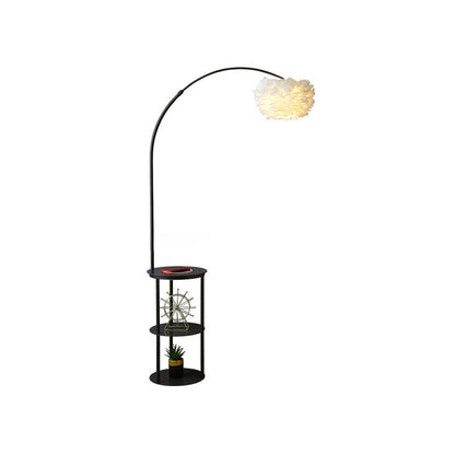 Diff Dimmable Arc Feather Floor Lamp with Charging Shelves-DF7056