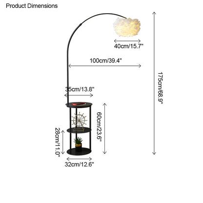 Diff Dimmable Arc Feather Floor Lamp with Charging Shelves-DF7056