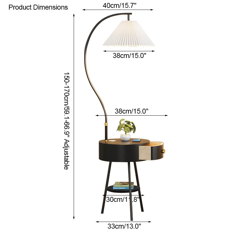 Diff Pleated Gooseneck Tripod Floor Lamp with Table-DF7069