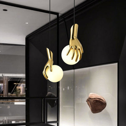 Diff Hand Holding Globe Brass Pendant Light-DF2152