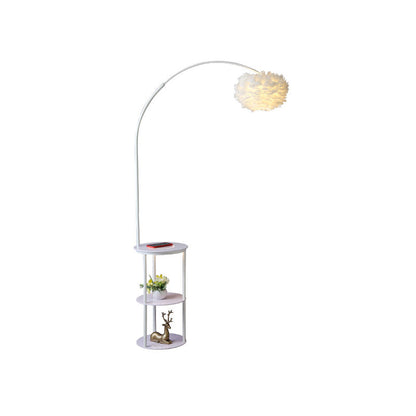 Diff Dimmable Arc Feather Floor Lamp with Charging Shelves-DF7056