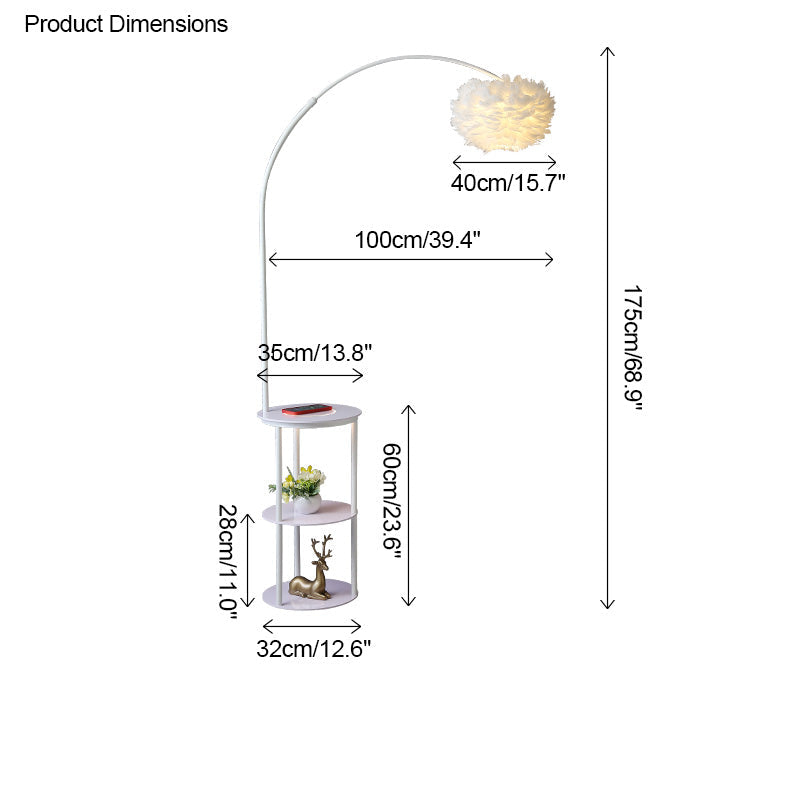 Diff Dimmable Arc Feather Floor Lamp with Charging Shelves-DF7056
