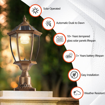 Retro gold Solar Column Headlights With Dimmable LED(2 pack)-DG2056