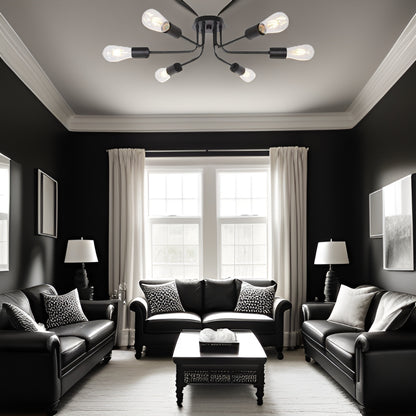 Modern Sputnik Chandelier 6 Light Semi Flush Mount Ceiling Lighting