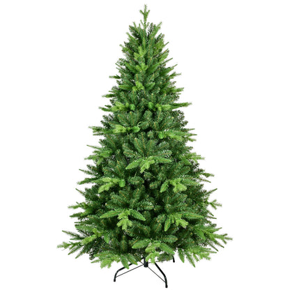 6FT PE And PVC Christmas Tree with Lights, Unique Christmas Tree Prelit with 1228 Branch Tips, 350 Warm White LEDs and Metal Stand, Aritificial Christmas Tree