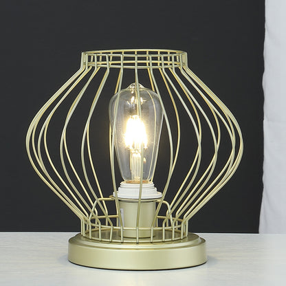 9.5" In Industrial Farm Cage Satin Matte Gold Uplight Metal Table Lamp