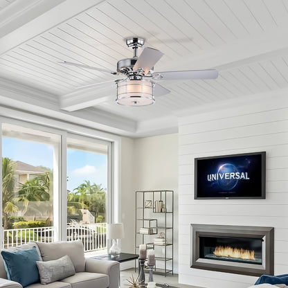 52" 3-Light Chrome Drum Shade LED Ceiling Fan
