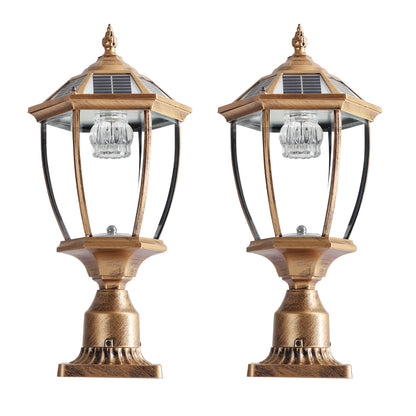 Retro gold Solar Column Headlights With Dimmable LED(2 pack)-DG2056