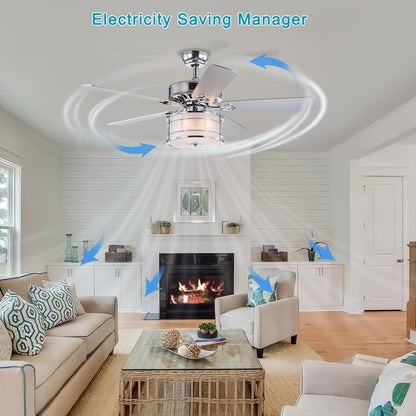 52" 3-Light Chrome Drum Shade LED Ceiling Fan