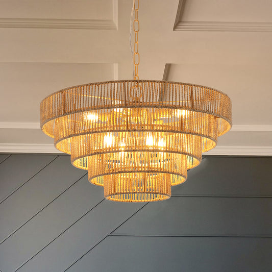 Bohemian style Woven Pendant Light with 5-Tier Rattan Chandelier-DG2052