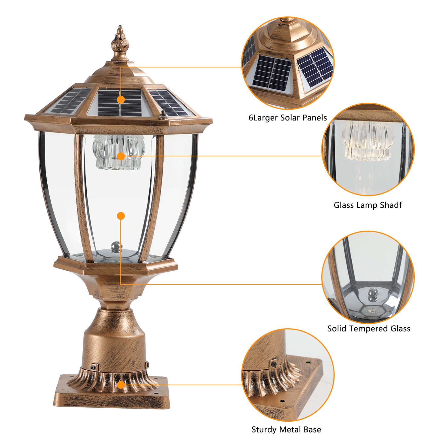 Retro gold Solar Column Headlights With Dimmable LED(2 pack)-DG2056