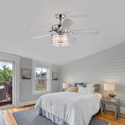 52" 3-Light Chrome Drum Shade LED Ceiling Fan