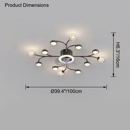Diff Low Profile Flush Mount Ceiling Fan Chandelier with Remote-DF5051